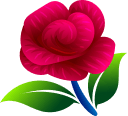 Ilustración de una rosa rosa vibrante con hojas verdes